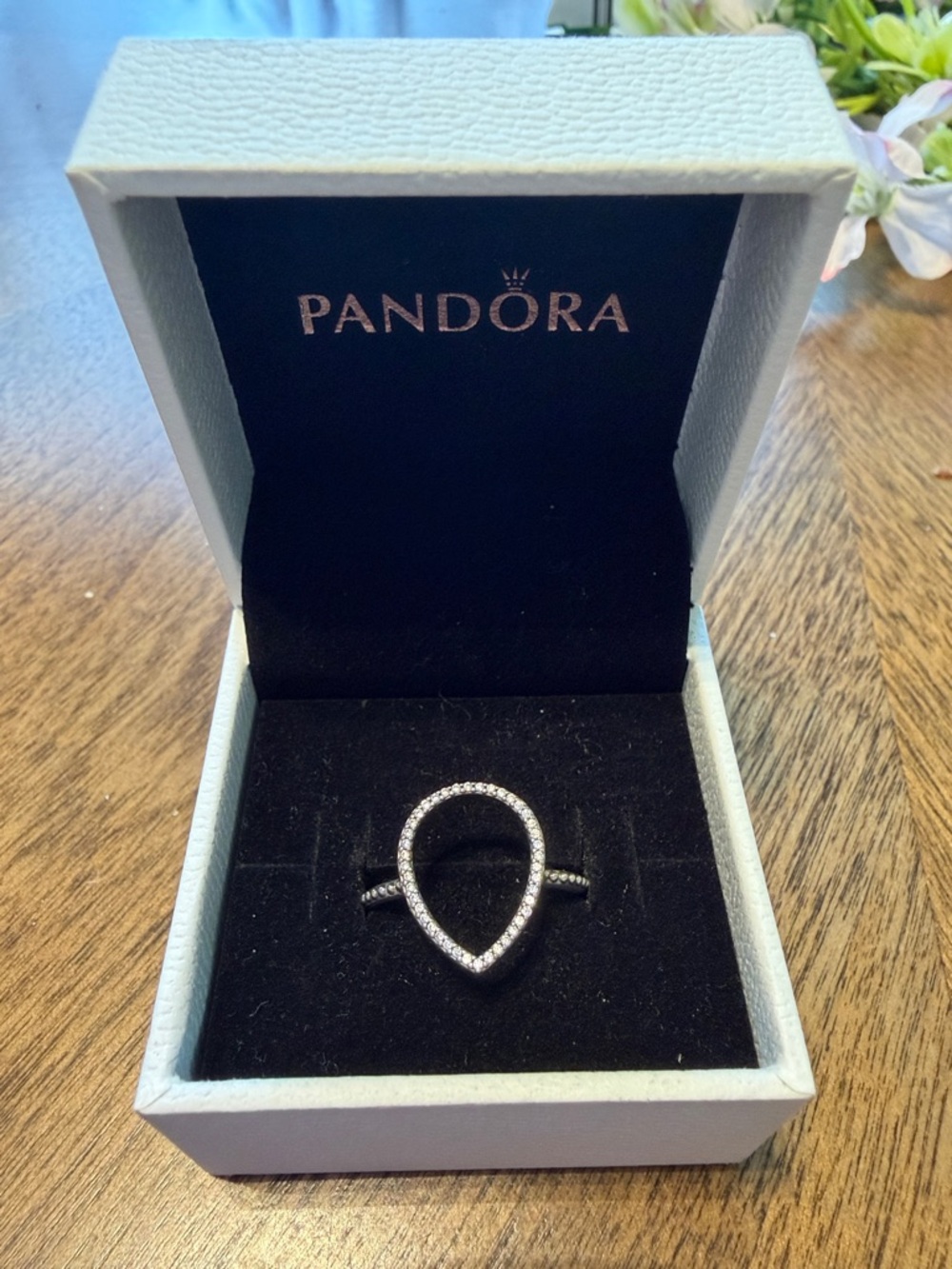 Pandora Silver Teardrop Ring with Clear Pavé Stones